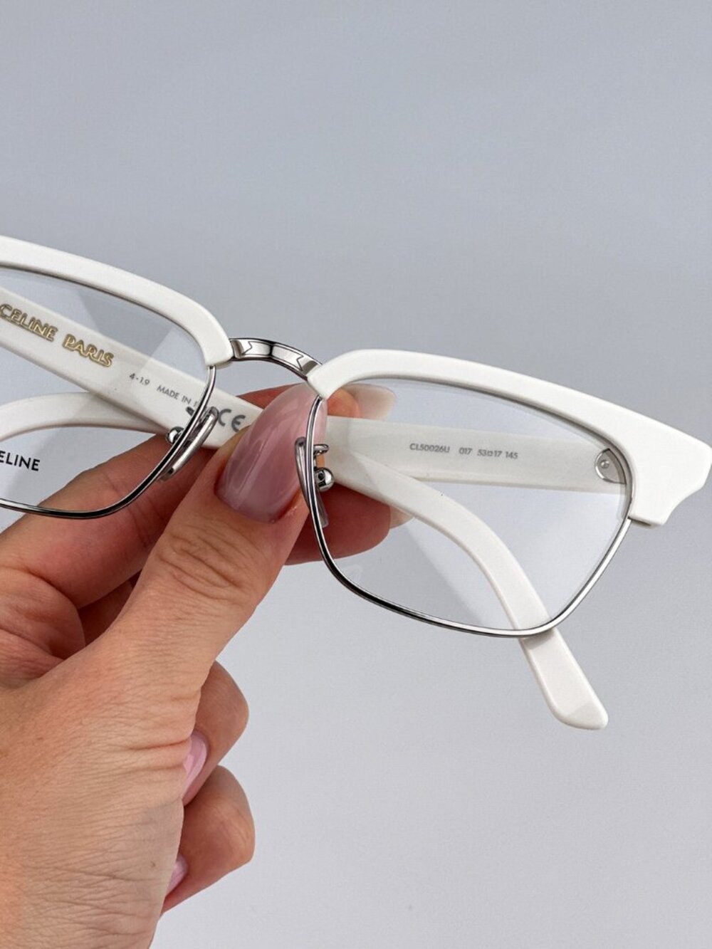 CELINE CL50026U 017 MATTE PALLADIUM WHITE GEOMETRIC WOMEN EYEGLASSES